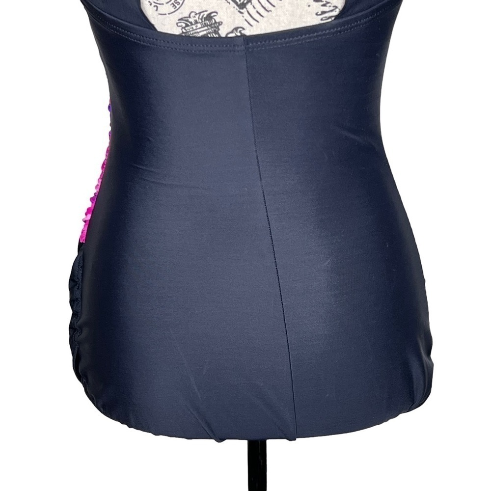 Lands' End Women's Black Pink Purple Floral Print One Piece Athletic Swimsuit 6 - Picture 8 of 15